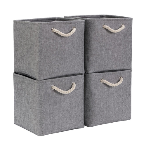 Mangata Stoff Aufbewahrungsbox 33x33x33 cm Faltbar Helles Khaki Weiß 1er Pack