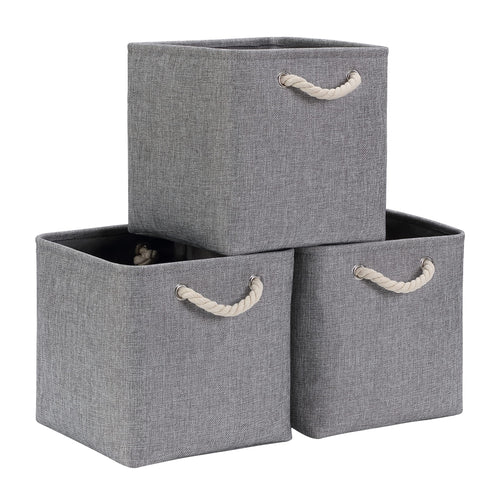 Mangata Stoff Aufbewahrungsbox 33x33x33 cm Faltbar Helles Khaki Weiß 1er Pack