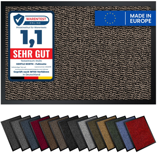 Gentle North Hochwertige Fußmatte grau schwarz 40x60cm groß für Innen & Außen - Schmutzfangmatte rutschfest, waschbar & wetterfest - für Eingangsbereich & Aussenbereich - Läufer Flur dünn