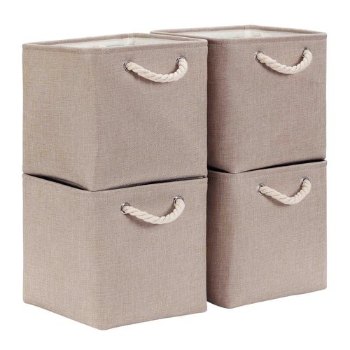 Mangata Stoff Aufbewahrungsbox 33x33x33 cm Faltbar Helles Khaki Weiß 1er Pack