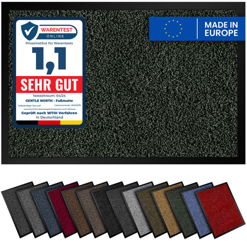 Gentle North Hochwertige Fußmatte grau schwarz 40x60cm groß für Innen & Außen - Schmutzfangmatte rutschfest, waschbar & wetterfest - für Eingangsbereich & Aussenbereich - Läufer Flur dünn