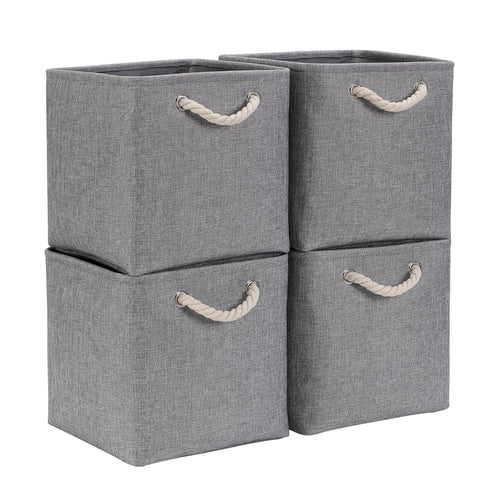 Mangata Stoff Aufbewahrungsbox 33x33x33 cm Faltbar Helles Khaki Weiß 1er Pack