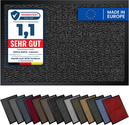 Gentle North Hochwertige Fußmatte grau schwarz 40x60cm groß für Innen & Außen - Schmutzfangmatte rutschfest, waschbar & wetterfest - für Eingangsbereich & Aussenbereich - Läufer Flur dünn