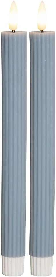 LED Stabkerzen Echtwachs, 25 cm, 2er Set, blaugrau
