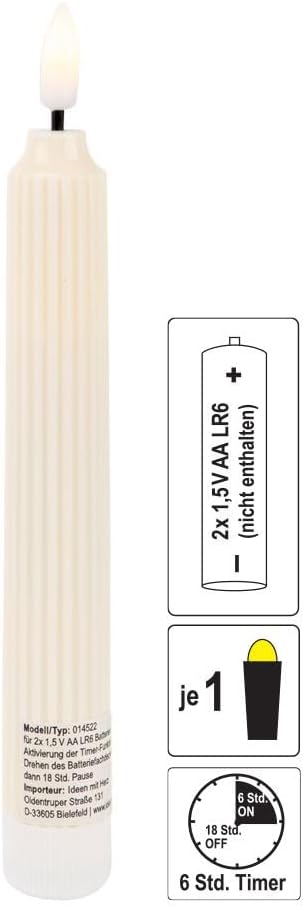 Ideen mit Herz LED-Stabkerzen | 2 Stück | künstliche Deko-Kerzen im Retro-Design | warmweiß | mit realistischem Flacker-Effekt und Timer-Funktion | batteriebetrieben (creme)