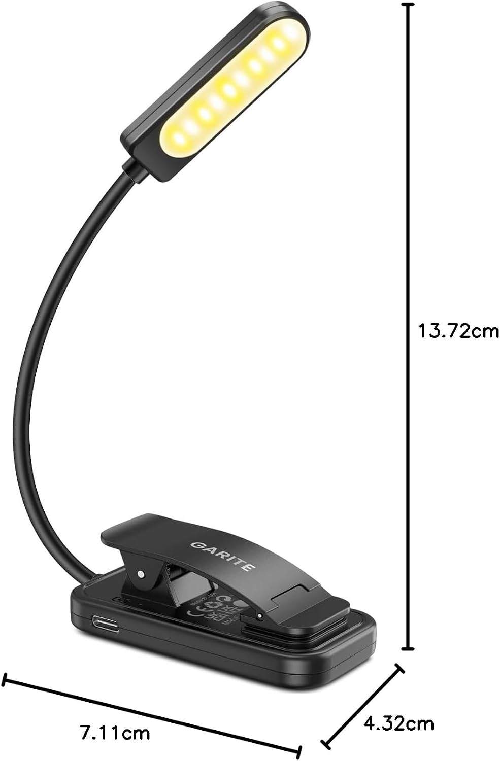 Leselampe Buch Klemme, GARITE 10 LED Buchlampe mit Stufenloser Dimmung, 3 Farbmodi (Warm/Kühl/Weiß), USB Wiederaufladbare Klemmlampe, 360° Faltbare Leselampe für Nachtlesen, Buch, Bett, Büro, Reisen