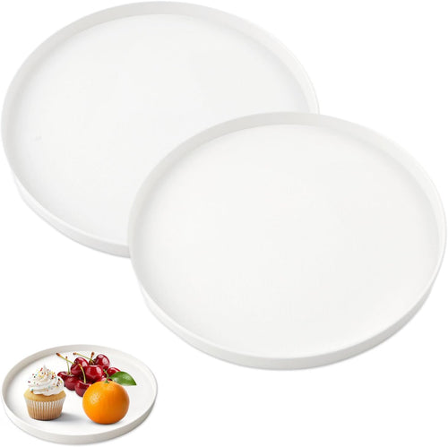 Deko Tablett Weiß Rund 30 cm mit 3 Anti Rutsch, 2 Stück Dekoteller