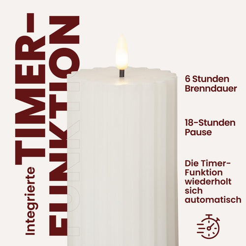 Star Trading LED Stumpenkerze 15cm - Rillen-Optik Flackernd Warmweiß