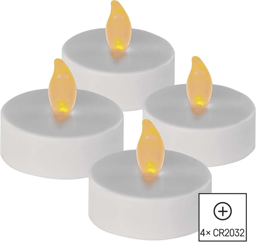 EMOS LED-Teelichter, 4 Stück flammenlose weiße Kerzen mit Flacker-Effekt, Dekoration für Weihnachten, Allerheiligen, Partys, IP20 für Innen, mit Batterie, Vintage-Warmweiß