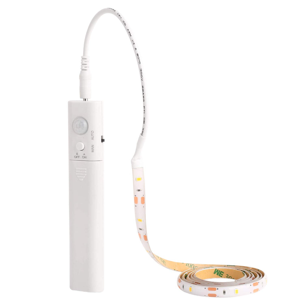 LED Strip mit Bewegungsmelder 1M, LED Schrankbeleuchtung Batteriebetrieben Streifen,Warmweiß 3000K Nachtlicht Stripe für Schrank,Treppe, Bett, Babyzimmer, Küche,Bücherregal