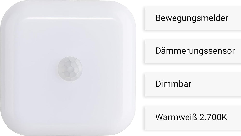 SEBSON Steckdosenleuchte mit Bewegungsmelder & Dämmerungssensor, dimmbar