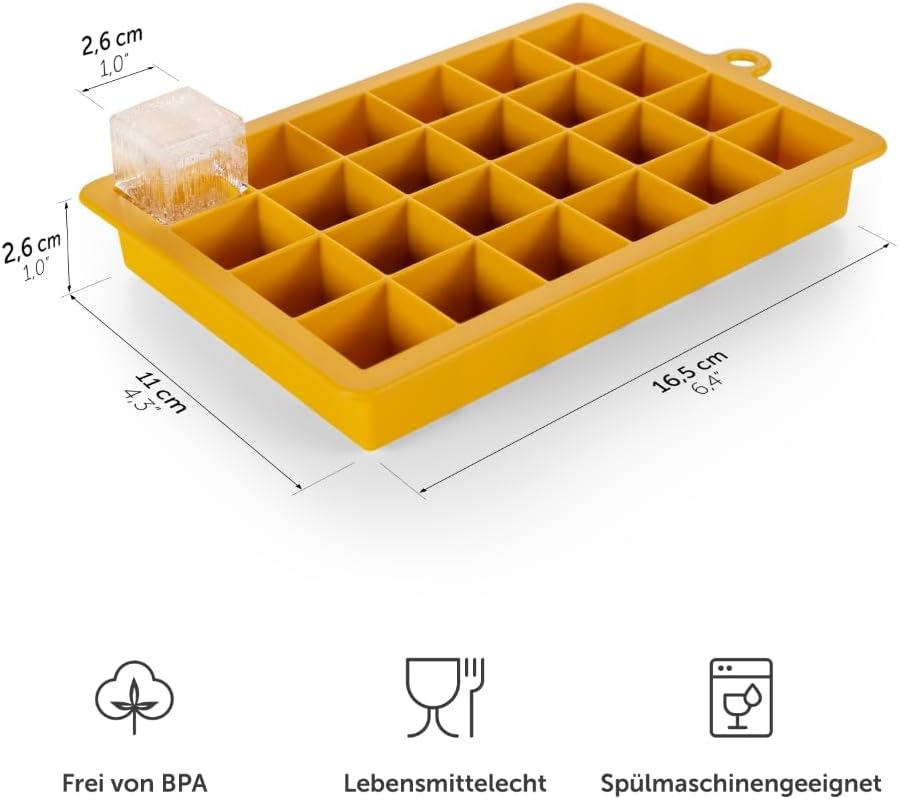 Blumtal Eiswürfelformen Silikon 2x24er - Eiswürfelform - Silikon Eiswürfelform für Eiswürfel 2,6 cm - 2 x Eiswürfelformen in M - BPA freier Ice Cube Maker 2x - Black Blue und Spicy Mustard