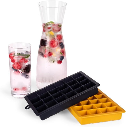 Blumtal Eiswürfelformen Silikon 2x24er - Eiswürfelform - Silikon Eiswürfelform für Eiswürfel 2,6 cm - 2 x Eiswürfelformen in M - BPA freier Ice Cube Maker 2x - Black Blue und Spicy Mustard