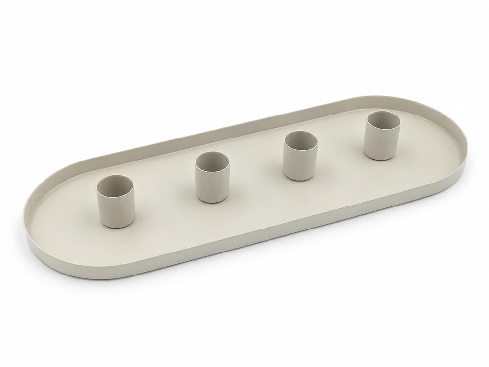 Tablett mit 4 magnetischen Kerzenhaltern – Mattes Design – beige, Ø 25 cm