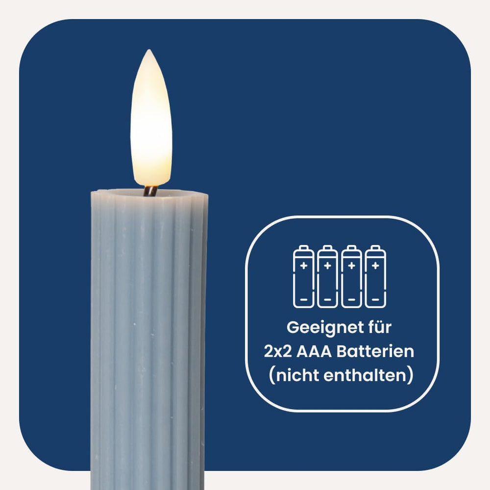 Star Trading LED Stabkerzen Echtwachs 2er-Set, 25 cm, Timer, Blau-Grau