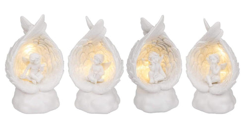 Out of the blue LED Dekofigur Sitzender Engel, zufällige Auswahl aus 4 ähnlichen Motiven, Engelsfigur Putte Dekoengel Engelchen Lichtdeko, Maße (H/B/T): 12 x 7 x 5,5 cm, Weiß