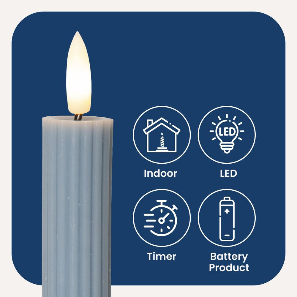 Star Trading LED Stabkerzen Echtwachs 2er-Set, 25 cm, Timer, Blau-Grau