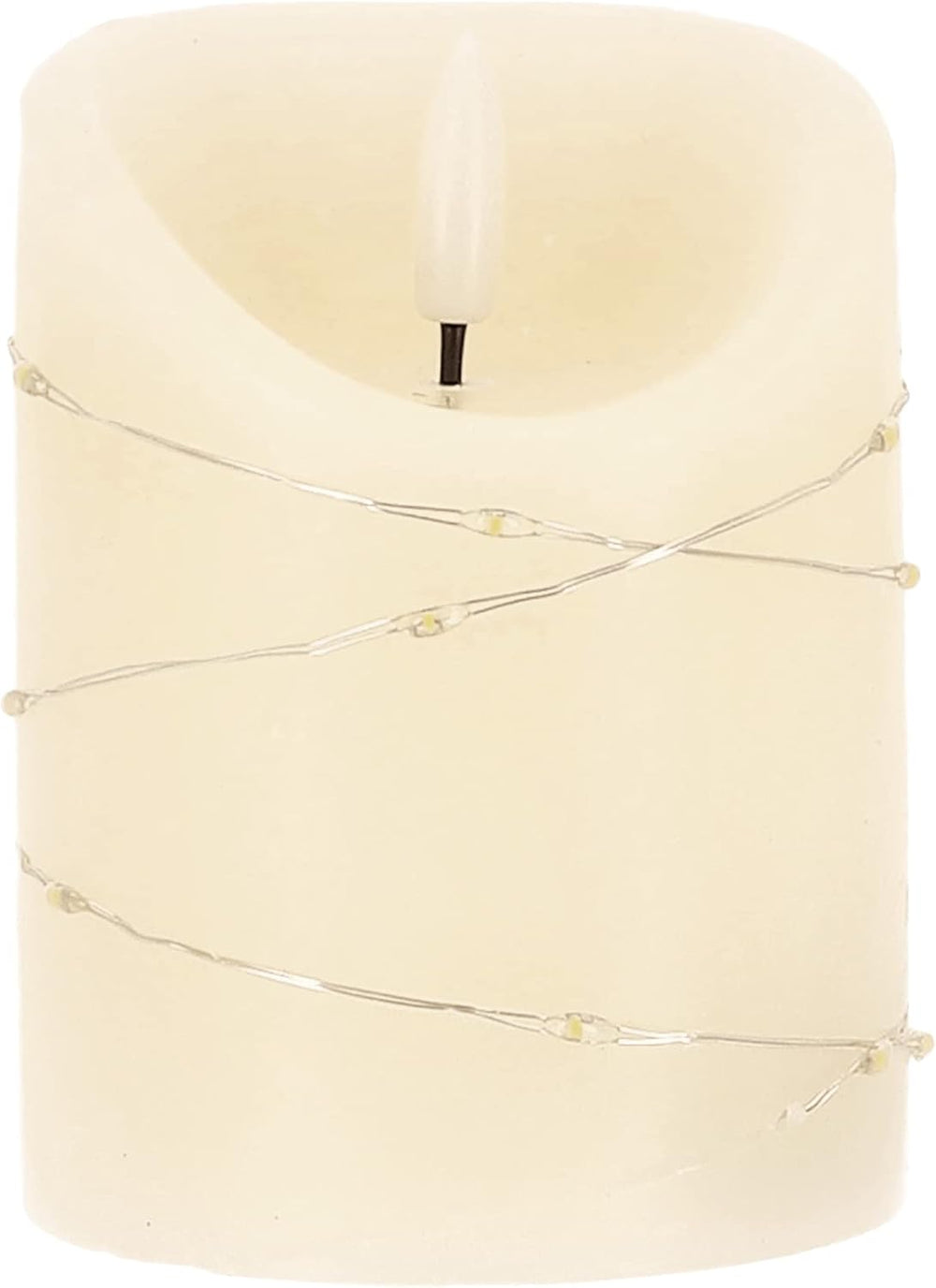 LED Universum - LED Kerze Cynthia 10cm, Echtwachskerze umwickelt mit einer LED Lichterkette, cremefarben, warmweißes Licht, 5h Timer, Batteriebetrieben: 2x AA (nicht inklusive) (Cynthia 10 cm)