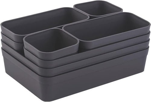 Gariella 1x Schubladen-Organizer Set Aufbewahrungs-Box Einteiler Trenn-System verstellbar Utensilien Stauraum Wohn-Badezimmer Kunststoff anthrazit