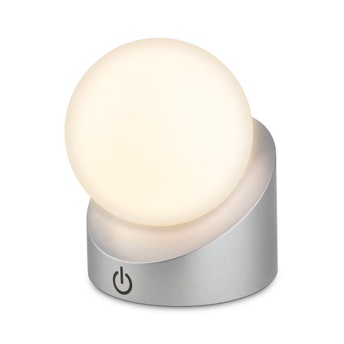 BRILONER - Mini LED Tischlampe kabellos IP54 mit Touch, dimmbar in Stufen, Akku & Lichtquelle tauschbar, Nachttischlampe, Kugel, LED Lampe, Akku Tischleuchte, Outdoor Lampe, 10x8x9 cm, Holzoptik