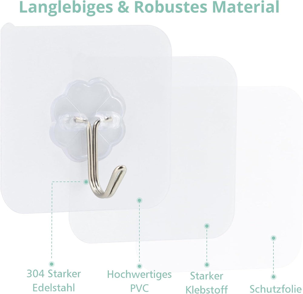 Elalove 24 Stück Bohrfrei Transparente Klebehaken selbstklebend Hanken– Starke Haftung bis 10 kg, und Vielseitig Einsetzbar