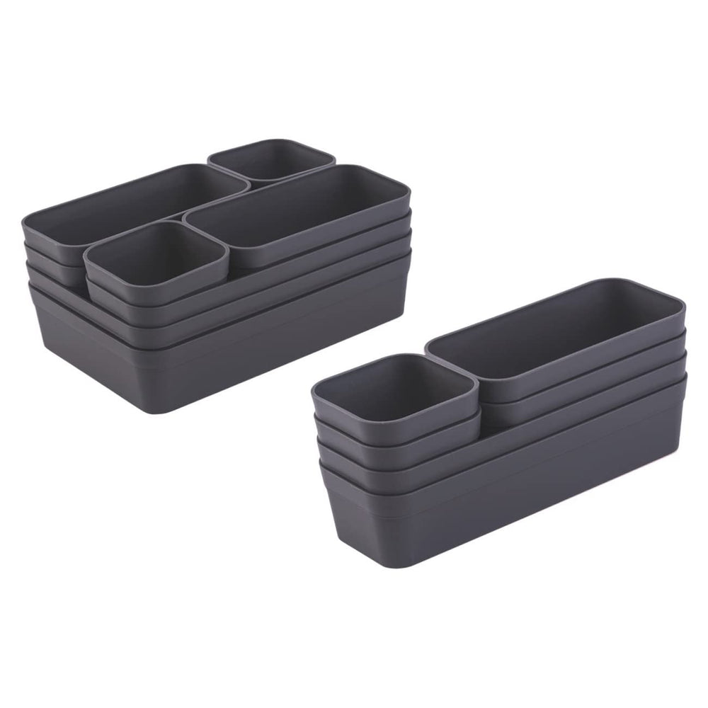 Gariella 1x Schubladen-Organizer Set Aufbewahrungs-Box Einteiler Trenn-System verstellbar Utensilien Stauraum Wohn-Badezimmer Kunststoff anthrazit