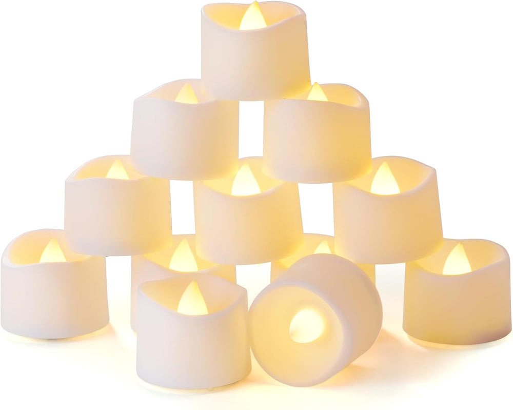 Homemory 12 led teelichter mit Timer, elektrische flackernde batteriebetriebene Kerzen, 6 Stunden an und 18 Stunden aus, 3.2x3.6 cm, Plastik