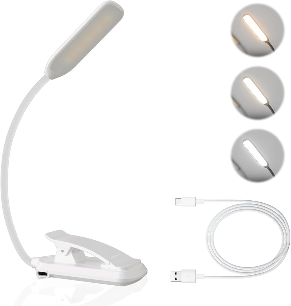 Leselampe Buch Klemme, USB Wiederaufladbare Buchlampe Klein, Weiß