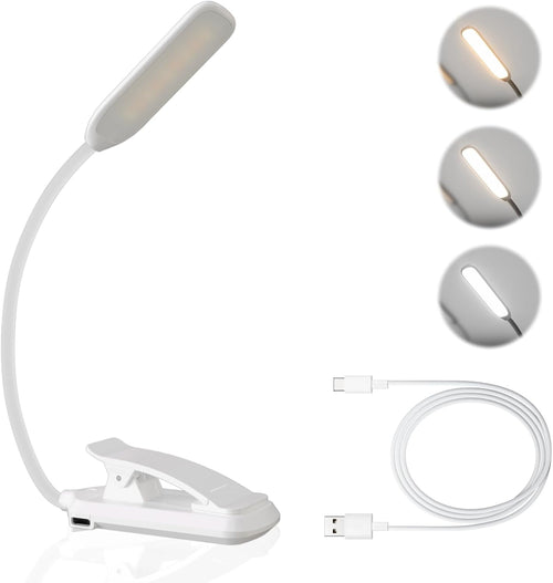 Leselampe Buch Klemme, USB Wiederaufladbare Buchlampe Klein, Weiß