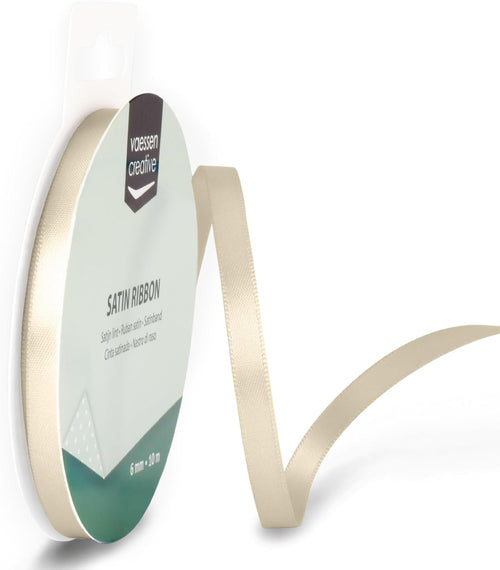 Vaessen Creative Satinband, Elfenbein, 6 mm x 10 m Doppelsatinband, Schleifenband, Dekoband, Geschenkband, Stoffband für Hochzeit, Taufe und Geburtstagsgeschenke