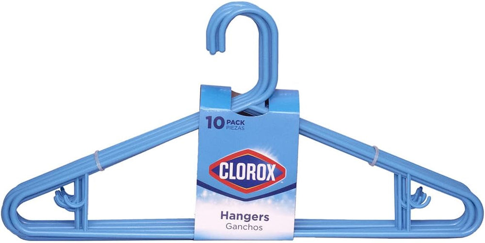 Clorox Kleiderbügel, Kunststoff, Blau, 10 Stück | Ideal für den täglichen Gebrauch | Zwei Zubehörhaken | Sparset