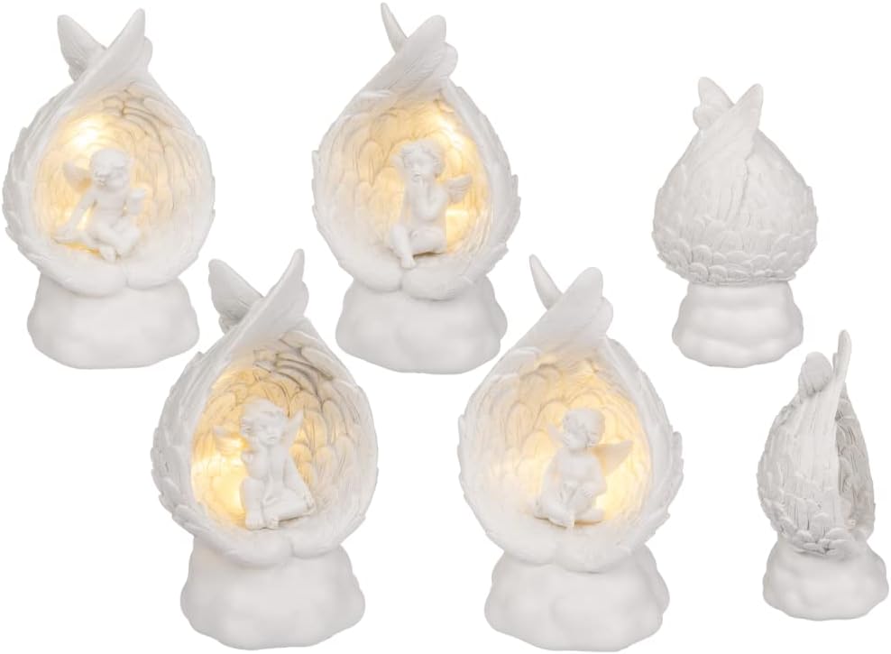 Out of the blue LED Dekofigur Sitzender Engel, zufällige Auswahl aus 4 ähnlichen Motiven, Engelsfigur Putte Dekoengel Engelchen Lichtdeko, Maße (H/B/T): 12 x 7 x 5,5 cm, Weiß