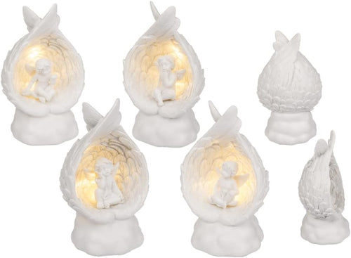 LED Engel Figur sitzend Weiß 12 cm