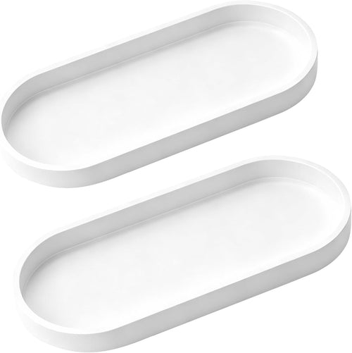 2 Stück Deko Tablett, Badezimmer Tablett, Dekotablett Deko Schale Weiß, Oval Silikon Ablageschale für Badewanne Küchenspüle Waschtisch Toilette Badezimmer Dekos(Weiß)