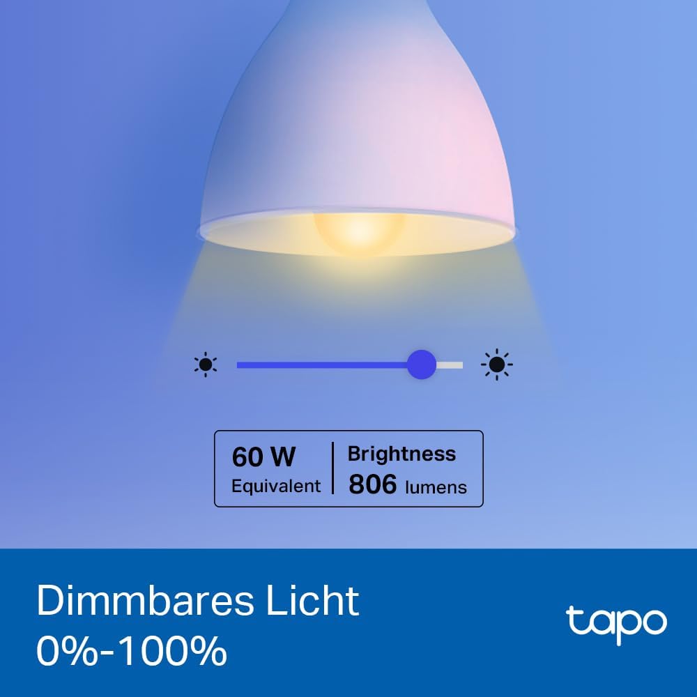 Tapo L530E alexa Lampe E27, Energie sparen, Mehrfarbrige dimmbare smarte WLAN Glühbirne, Smart home alexa zubehör, Abläufe und Zeitpläne, Kein Hub notwendig
