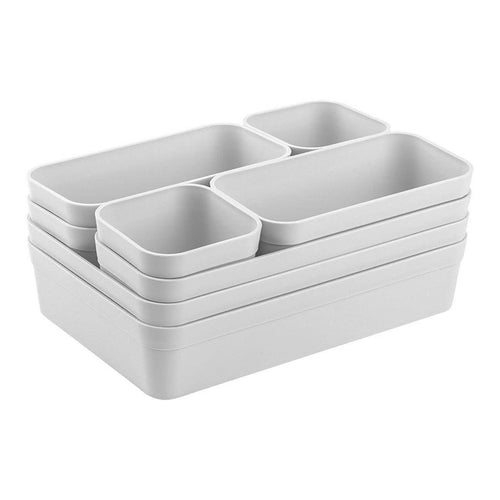 Gariella 1x Schubladen-Organizer Set Aufbewahrungs-Box Einteiler Trenn-System verstellbar Utensilien Stauraum Wohn-Badezimmer Kunststoff anthrazit