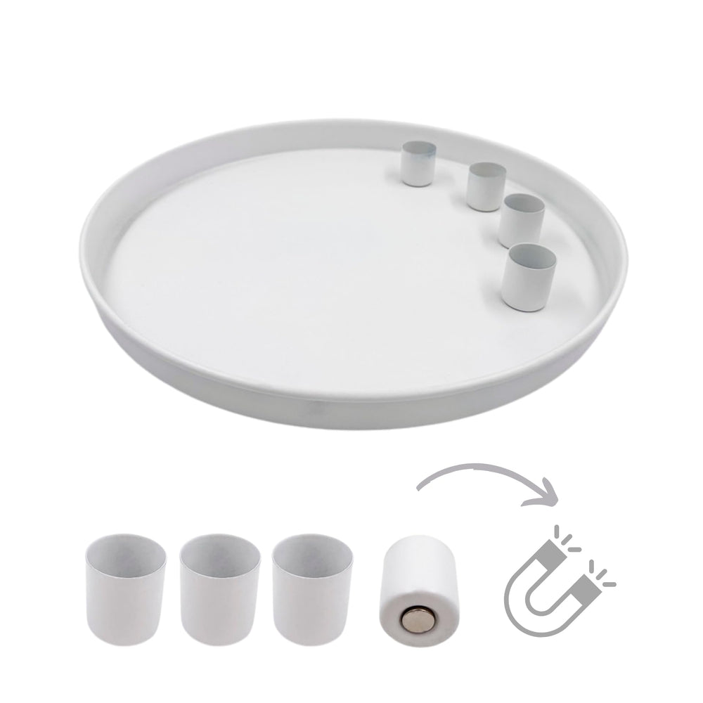 Tablett mit 4 magnetischen Kerzenhaltern – Mattes Design – beige, Ø 25 cm