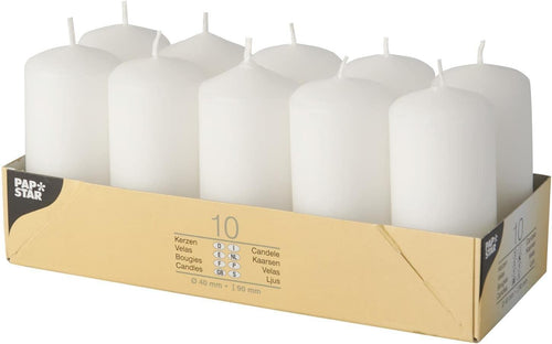 Papstar 10x Stumpenkerze Weiß - Säulenkerze 4 x 9 cm - Kerzen für Gastro
