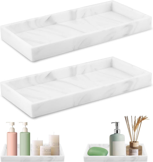 2 Stück Badezimmer Tablett, Rechteckiges Tablett, Badezimmertablett, Tabletts für das Bad, Badezimmer Aufbewahrungstablett für Seife Handtuch Parfümhalter Kerzen Handtuch Pflanze Schmuck(weiß)