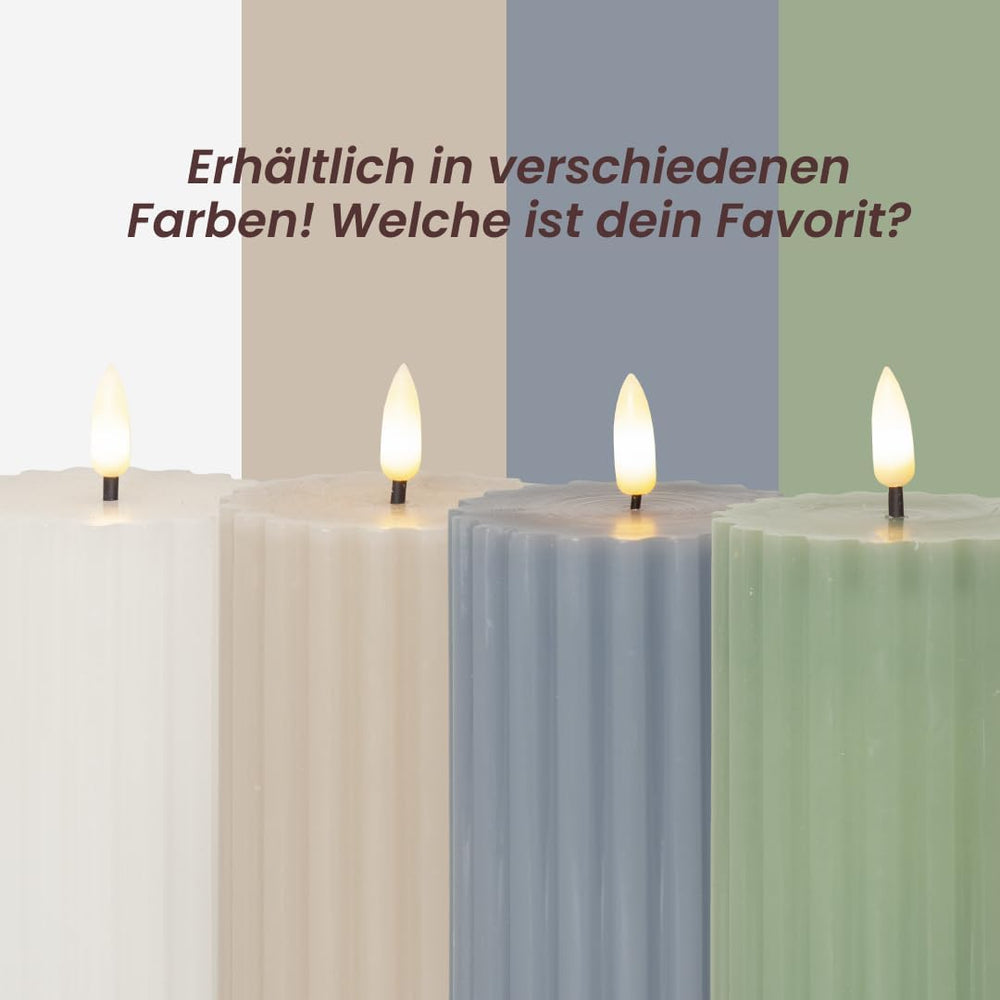 Star Trading LED Stumpenkerze 15cm - Rillen-Optik Flackernd Warmweiß