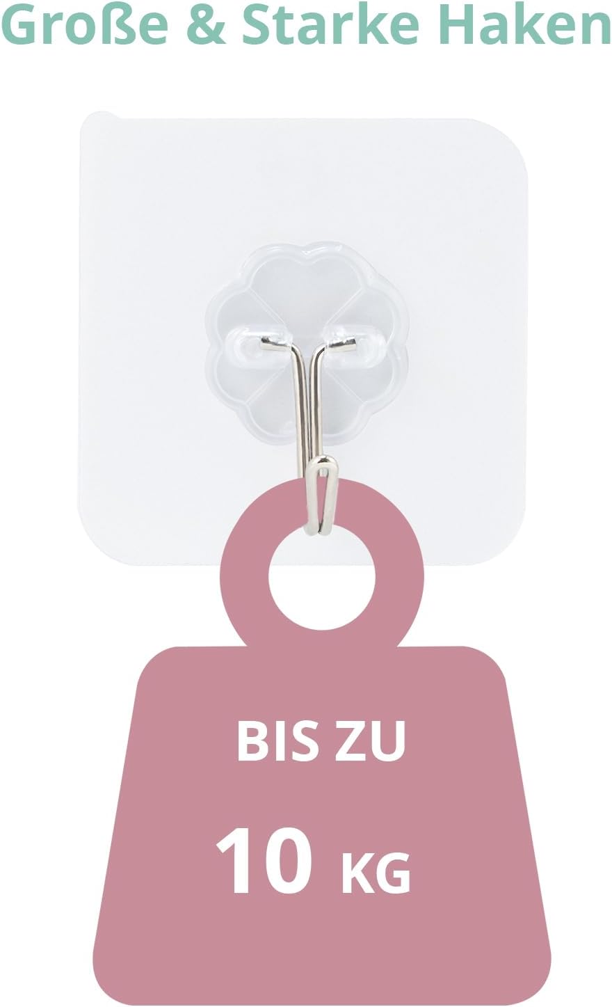 Elalove 24 Stück Bohrfrei Transparente Klebehaken selbstklebend Hanken– Starke Haftung bis 10 kg, und Vielseitig Einsetzbar