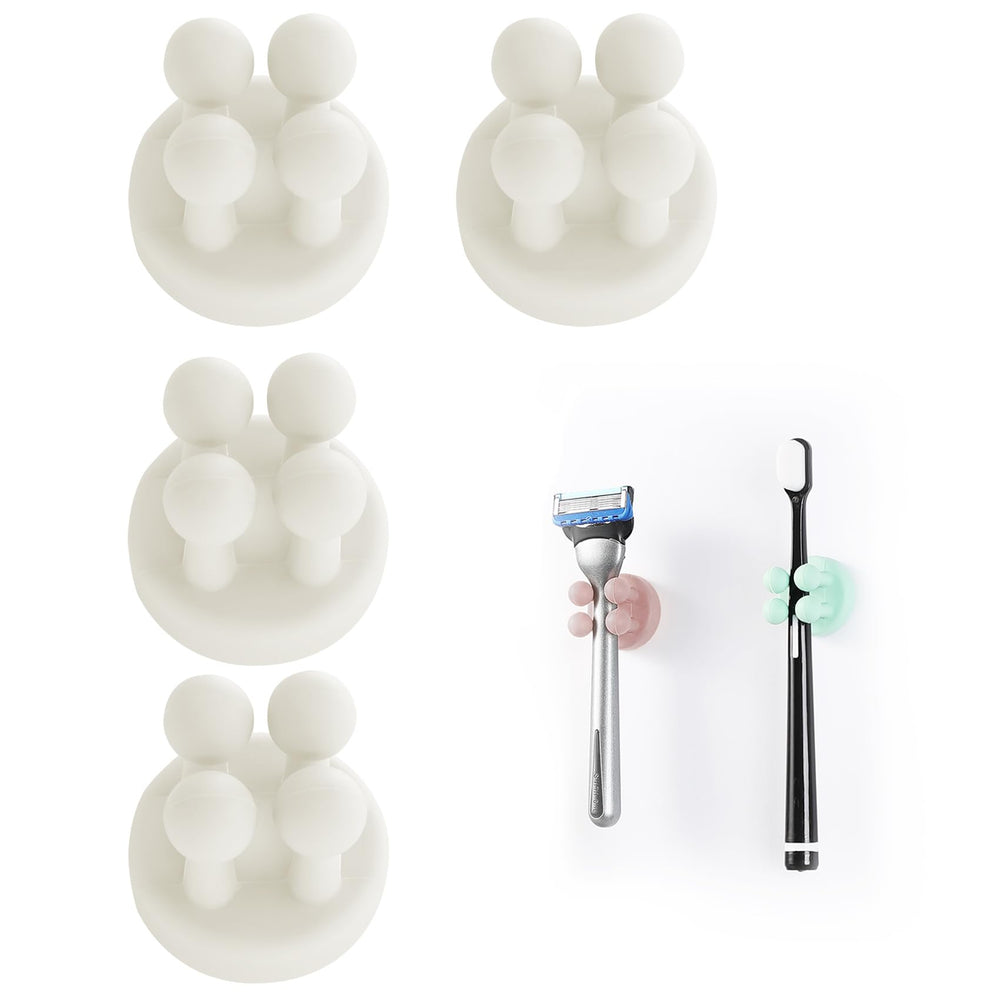Zayin Silicone Toothbrush Zahnbürstenhalter Rasiererhalter Multifunktions-Haken Wasserdicht Selbstklebend Zahnbürstenhaken Stopfenhalter (4 Stück Schwarz, Weiß, Rosa, Grün)