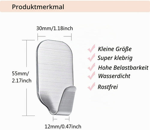 kleine Haken selbstklebend Edelstahl, starke Klebehaken für Wand