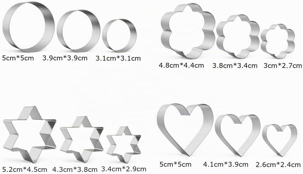 Ausstechformen Herz Set-12 Stück-Stern,Blüten,Herz,Kreis, Groß and Mini Plätzchen Ausstecher Linzer Ausstechformen für DIY, Backen