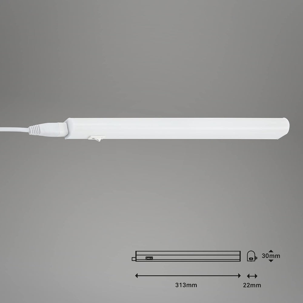 BRILONER - LED Leiste mit Ein/Aus-Schalter, neutralweiße Lichtfarbe, inkl. Steckerkabel, Unterbauleuchte Küche, LED Lichtleiste Küche, Schrankbeleuchtung, Küchenlampe, Lampe, 31,3x2,2x3 cm, Weiß