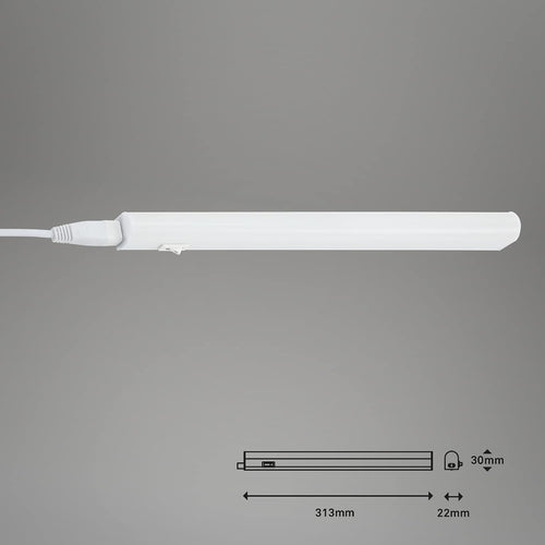 BRILONER - LED Leiste mit Ein/Aus-Schalter, neutralweiße Lichtfarbe, inkl. Steckerkabel, Unterbauleuchte Küche, LED Lichtleiste Küche, Schrankbeleuchtung, Küchenlampe, Lampe, 31,3x2,2x3 cm, Weiß