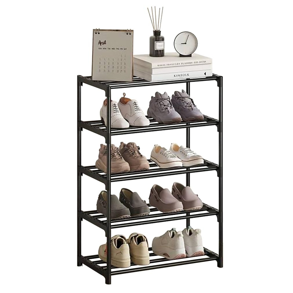 2-Stöckiges Schuhregal Klein, Schlank Mit Anti-Rost-Beschichtung, Geeignet für Schlafsaal, Miethaus, Balkon, Stapelbar Und Schmal (Schwarz, 2