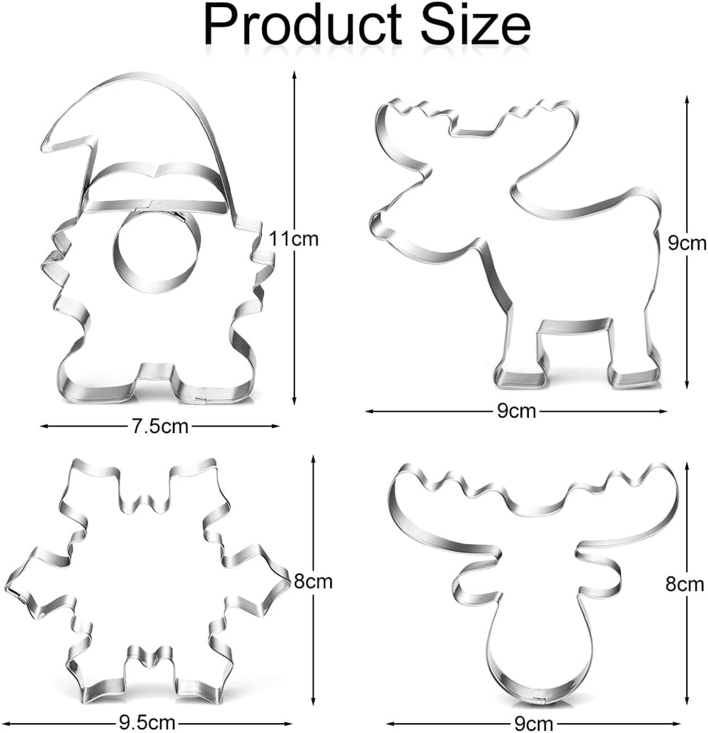 Ausstechformen Weihnachten Ausstecher Wichtel, 4PCS Keksausstecher Weihnachten aus Edelstahl, Plätzchenausstecher Wichtel, Elchkopf, Elch, Schneeflocke Ausstecher für Torten Fondant Kekse Backen