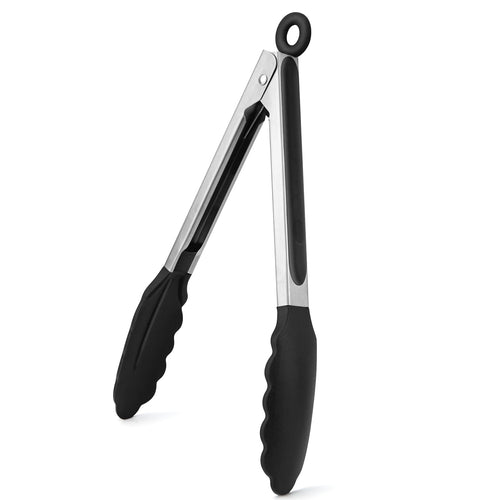 WISYOK 18cm Mini Grillzange, Edelstahl-Silikonspitze, Hitzebeständig