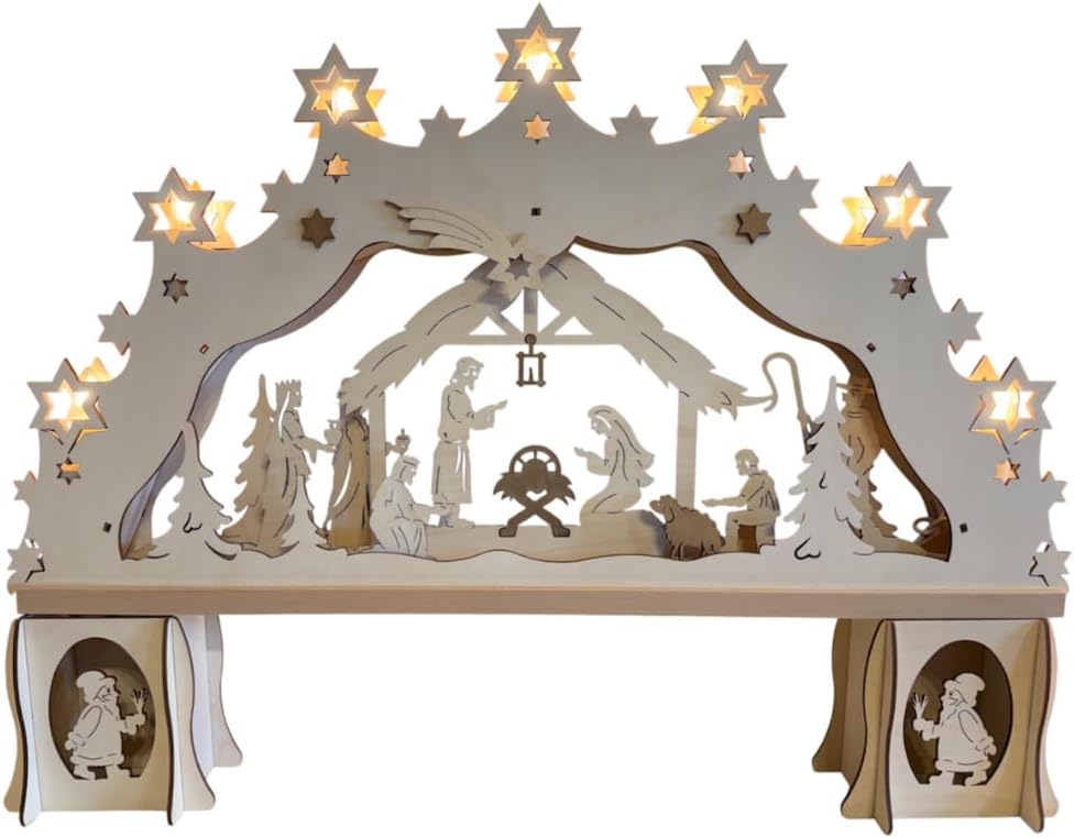 Lichterbogenerhöhung aus Holz 2er-Set – Motiv Weihnachtsmann
